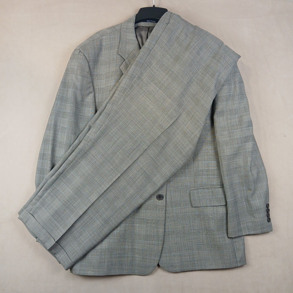 Vintage Chaps Ralph Lauren 48R 40x28 Mens Suit Glenn Plaid Gray Pleated Cuffed